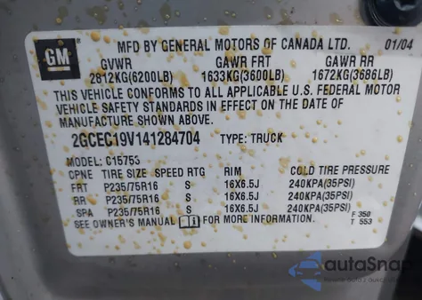 2004 Chevrolet Silverado 1500 Ls из США, поврежденный, VIN 2GCEC19V141284704